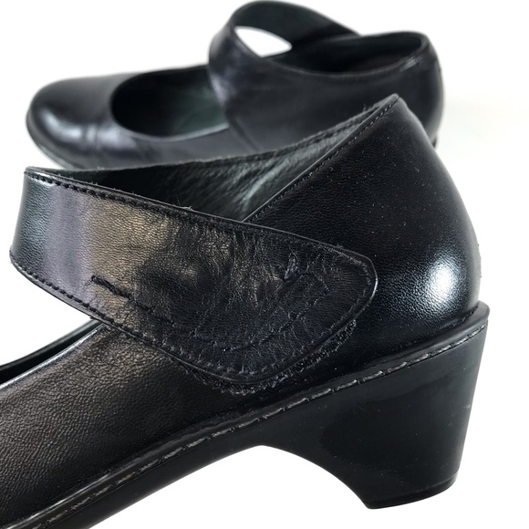 Dansko Mary Jane Shoes Black Leather Strap Shoe Heel Wedge - Picture 8 of 11